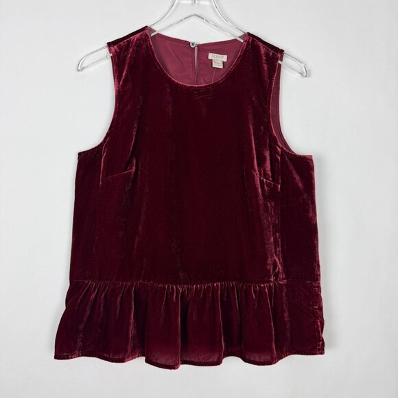 NWT J. Crew Factory Velvet Tank Top Women's Size 8 Deep Burgundy Ruffled Peplum - Picture 2 of 14